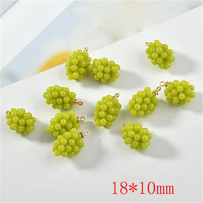 40pcs Grape Shape Resin Beads with Alloy Hanger Charms DIY Earring Accessory