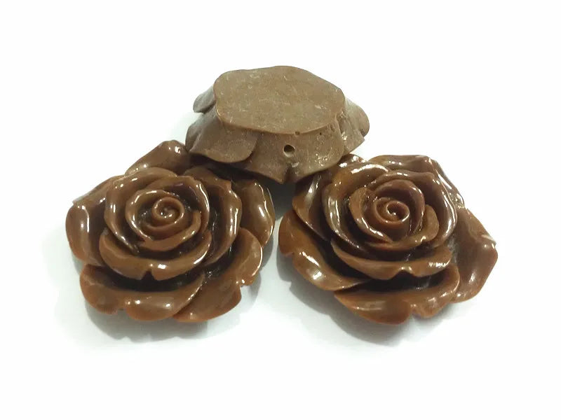 42MM Coffee Resin Flower Beads With Back Hole - 50pcs/lot