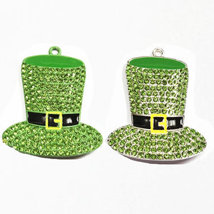 10pcs Green Hat Rhinestone Pendants for St. Patrick's Jewelry Making
