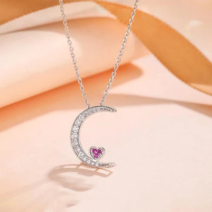 Pink CZ Moon Pendant Necklace for Women Wedding Jewelry Gift
