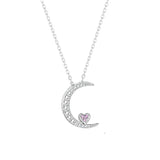 Pink CZ Moon Pendant Necklace for Women Wedding Jewelry Gift