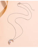 Pink CZ Moon Pendant Necklace for Women Wedding Jewelry Gift