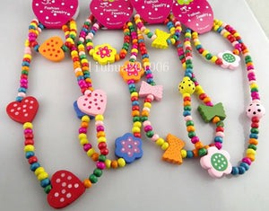 48-Piece Wood Bracelet and Necklace Set for Kids Birthday Party