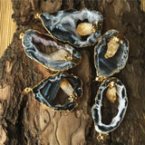 4PCS Geode Agates Citrines Point Quartz Pendants Irregular Shape