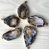 4PCS Geode Agates Citrines Point Quartz Pendants Irregular Shape