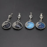 4PCS Round Striped Agate Stone Silver Pendant DIY Necklace Charms