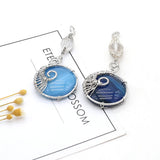 4PCS Round Striped Agate Stone Silver Pendant DIY Necklace Charms