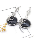 4PCS Round Striped Agate Stone Silver Pendant DIY Necklace Charms