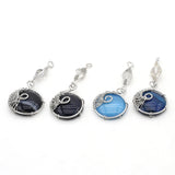 4PCS Round Striped Agate Stone Silver Pendant DIY Necklace Charms