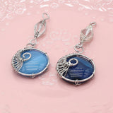 4PCS Round Striped Agate Stone Silver Pendant DIY Necklace Charms