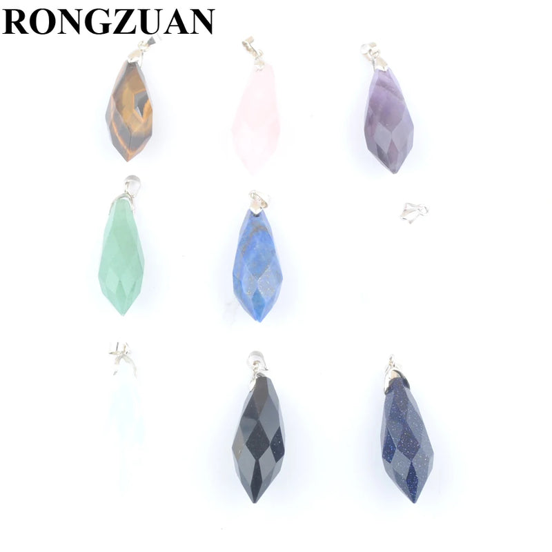 4Pcs Natural Gemstone Pendant Faceted Stone Beads Reiki Polygonal Jewelry
