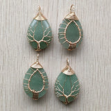Wire Wrap Green Aventurine Tree of Life Pendant (4pcs)