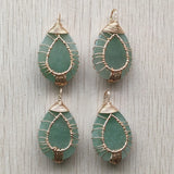 Wire Wrap Green Aventurine Tree of Life Pendant (4pcs)