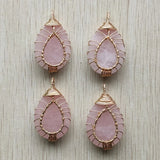 4pcs Pink Quartz Wire Wrap Tree of Life Pendants