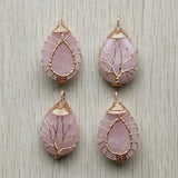 4pcs Pink Quartz Wire Wrap Tree of Life Pendants