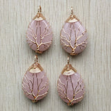 4pcs Pink Quartz Wire Wrap Tree of Life Pendants