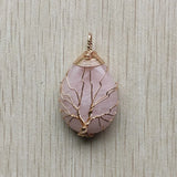 4pcs Pink Quartz Wire Wrap Tree of Life Pendants