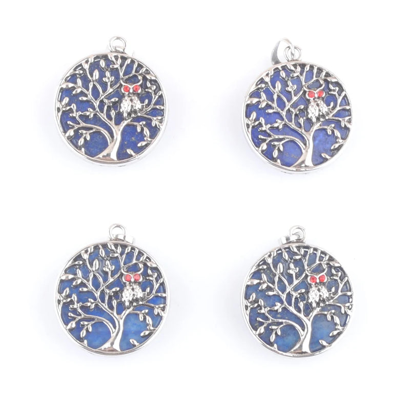 Natural Stone Lapis Lazuli Dangle Pendants Tree of Life Round Beads
