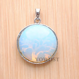 4pcs Natural Stone Opal Dangle Pendants Tree of Life Round Beads