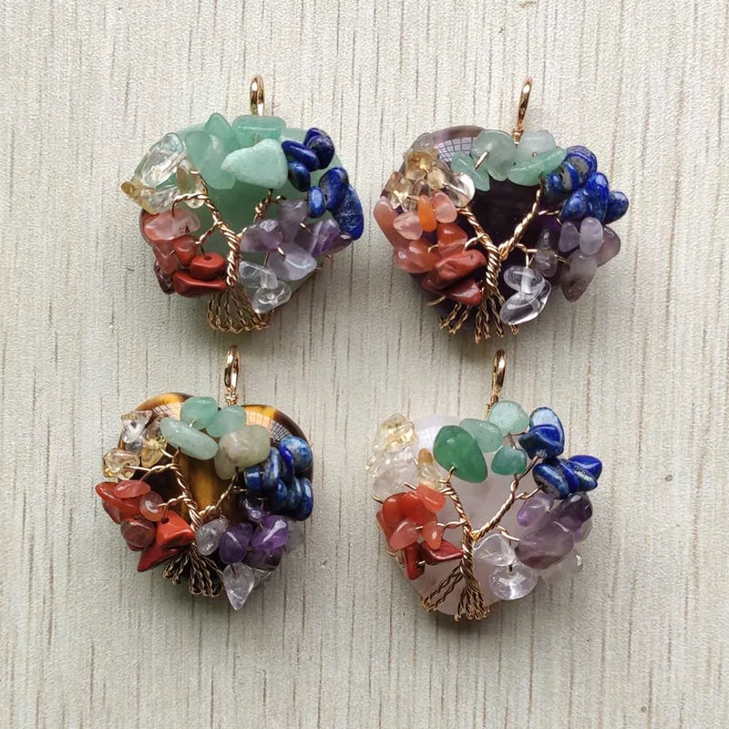 7 Chakras Tree of Life Heart Pendants - Necklace Jewelry Making