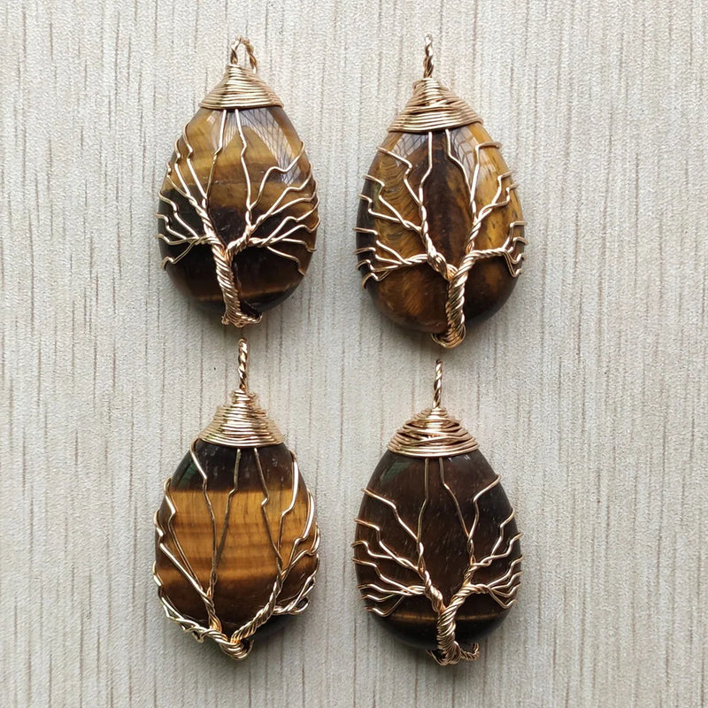 4pcs/lot Tiger Eye Stone Tree of Life Pendants