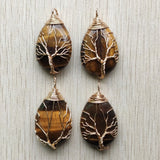 4pcs/lot Tiger Eye Stone Tree of Life Pendants