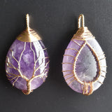 4pcs natural purple crystal tree of life wire wrapped drop Pendants