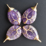 4pcs natural purple crystal tree of life wire wrapped drop Pendants