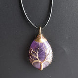4pcs natural purple crystal tree of life wire wrapped drop Pendants
