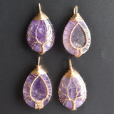 4pcs natural purple crystal tree of life wire wrapped drop Pendants