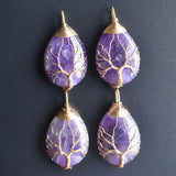 4pcs natural purple crystal tree of life wire wrapped drop Pendants