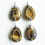 4pcs Wire Wrap Tiger Eye Stone Tree of Life Pendants