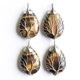 4pcs Wire Wrap Tiger Eye Stone Tree of Life Pendants
