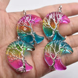 4pcs Tree Of Life Moon Glass Crystal Pendant Reiki Jewelry Gift