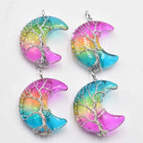 4pcs Tree Of Life Moon Glass Crystal Pendant Reiki Jewelry Gift