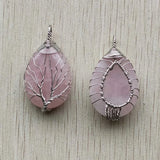 4pcs Wire Wrap Tree of Life Pink Quartz Stone Pendants
