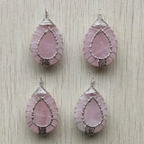 4pcs Wire Wrap Tree of Life Pink Quartz Stone Pendants