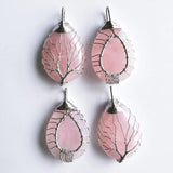 4pcs Wire Wrap Tree of Life Pink Quartz Stone Pendants