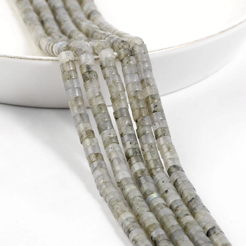 4x2mm Gray Labradorite Stone Beads Flat Round Disc Loose Rondelle Beads