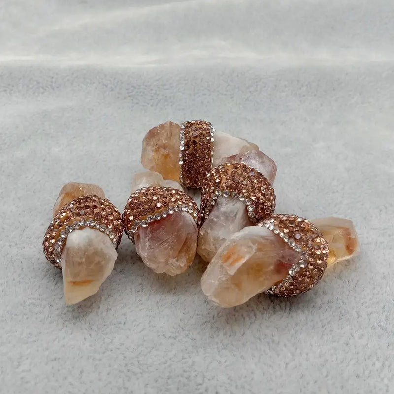 5 Pcs Natural Yellow Citrine Rough Golden Crystal Pave Beads
