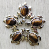 5 Natural Stone Alloy Turtle Shape Pendants for Necklace Making