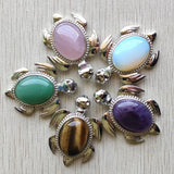 5 Natural Stone Alloy Turtle Shape Pendants for Necklace Making