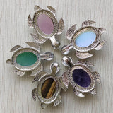 5 Natural Stone Alloy Turtle Shape Pendants for Necklace Making