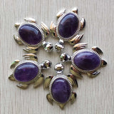 5 Natural Stone Alloy Turtle Shape Pendants for Necklace Making