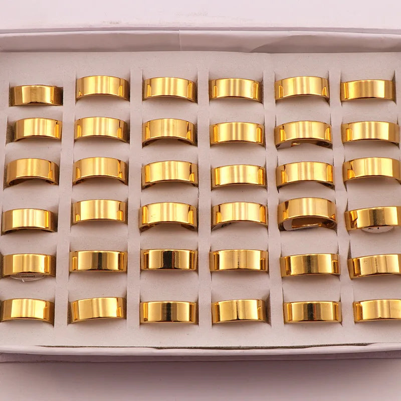 50 Pcs Classic Stainless Steel Band Rings Wedding Three Colors Mirror Polished