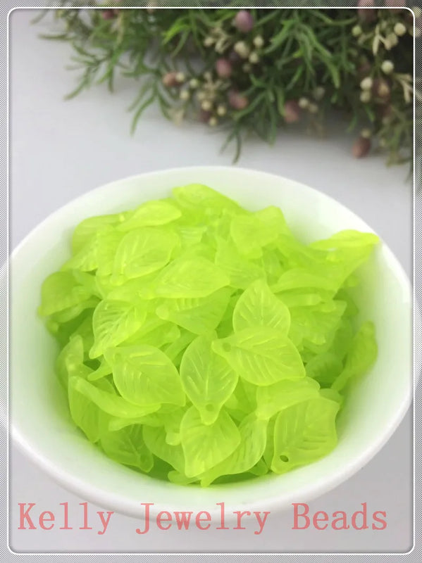 500pcs Leaf Beads Green/Hot Pink Acrylic DIY Jewelry Making Frosted Spacer Charm