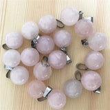 50PC/Lot Natural Stone Round Ball Pendant Roses Quartz Pink Crystal Necklace