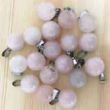 50PC/Lot Natural Stone Round Ball Pendant Roses Quartz Pink Crystal Necklace