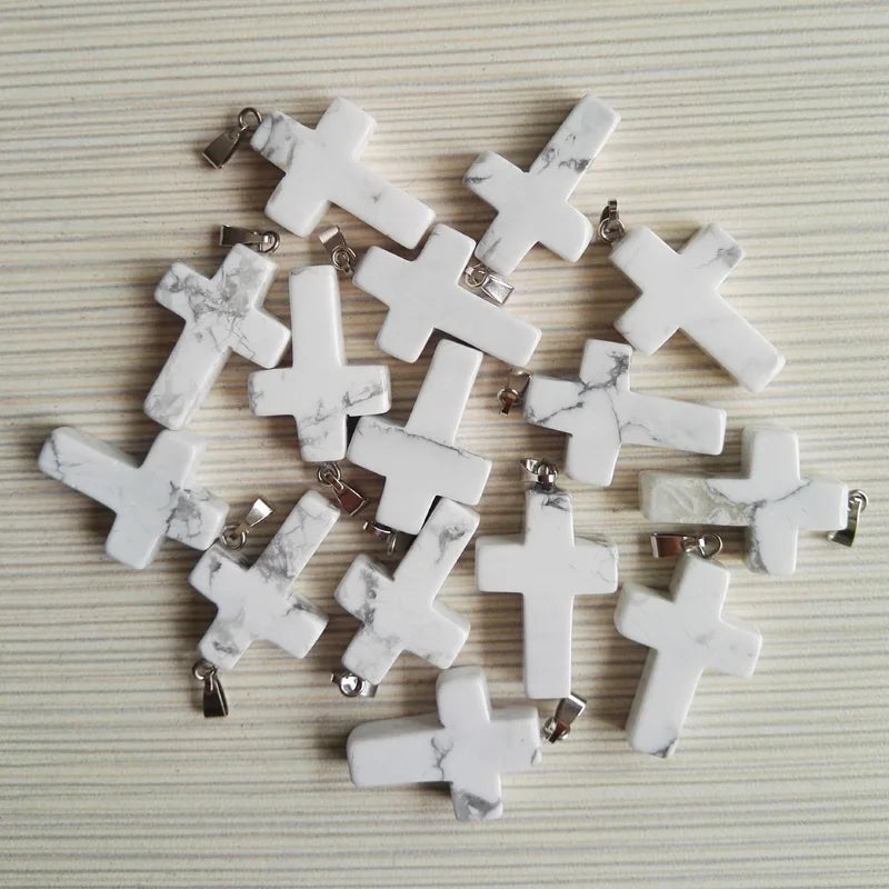 50PCS Natural Howlite Stone Cross Pendants for Necklace Making