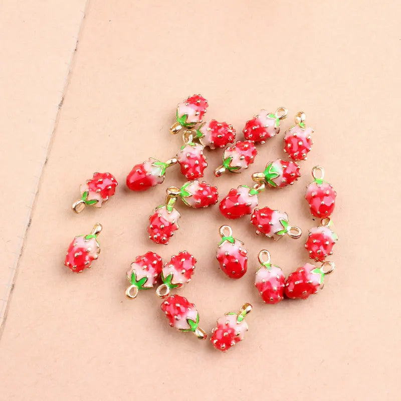 50Pcs 13*7MM 3D Red Enamel Strawberry Alloy Pendant Charms DIY Jewelry Findings